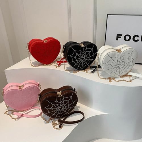 Halloween Purses for Women Novelty Heart Shaped Spider Web Purse Stylish Gothic Zipper Crossbody Shoulder Bags2