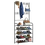 KOCASO Coat Hat Rack Shoe Storage Shelf 5 Tier Shoe Rack Freestanding Hall Tree Garment Hanger Stand