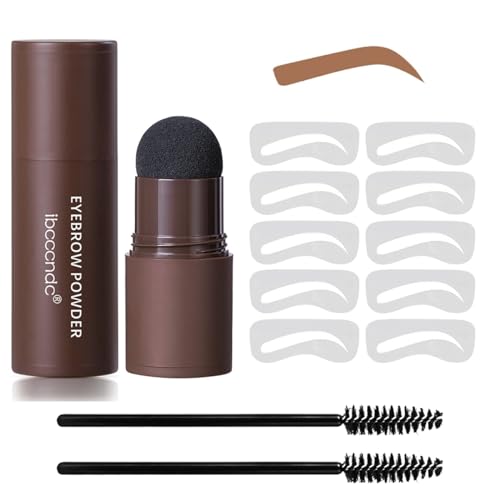 Gecomo ワンステップ眉毛スタンプ整形キット - 再利用可能な眉毛ステンシル 10 枚付き眉パウダースタンプ 2 眉ペンブラシ、長持ちする防水眉メイクアップ (01#ライトブラウン)