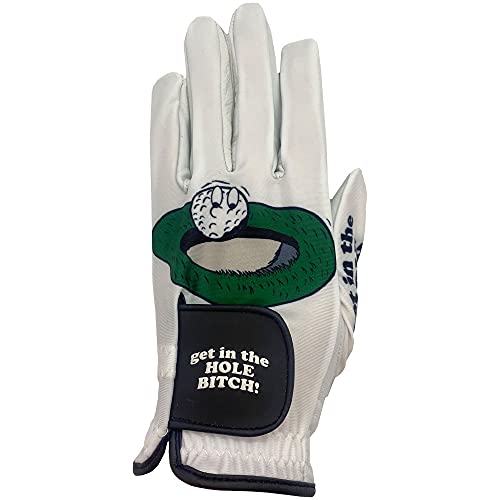Giggle Golf Men's Golf Glove with Poker Chip | Funny Golf Glove (Medium, Worn On Left Hand, Get in The Hole Bitch)