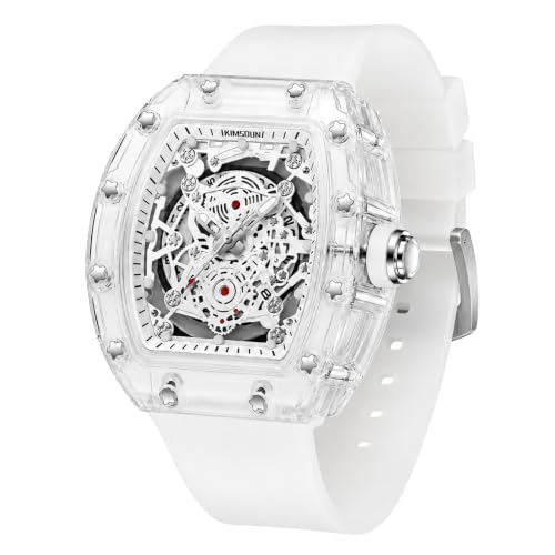 Gosasa Fashion Watches for Men Hollowed Men Watch Tonneau Transparent Business Watches Silicone Strap Date Quartz Waterproof Trend Male Wristwatch
