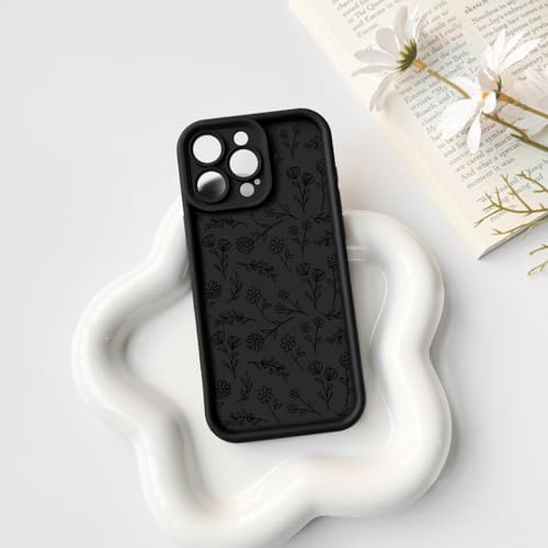 NITITOP Compatible with iPhone 13 Pro Case Cute Flowers Floral Leaves Design for Women Girls Stylish Artistic Soft TPU Shockproof Full Camera Protective Cover - Black by NITITOP - Used condition - Image 4