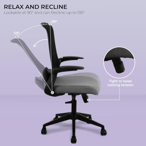 Image of Wakefit Maven Ergonomic Office Chair for Work | 1 Year Warranty | Single Lock and Recline | Soft Foldable Armrest | Strong Nylon Base | 8+ Hours of Comfort | Black & Grey