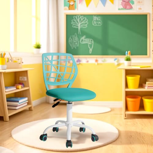 FurnitureR Kompakter Klassenstuhl, ergonomischer Sitz für Schule, Rückenlehne aus atmungsaktivem Netzgewebe, höhenverstellbar, vielseitiger Stuhl für Lehrer, leicht zu bewegen, 360 °, Türkis