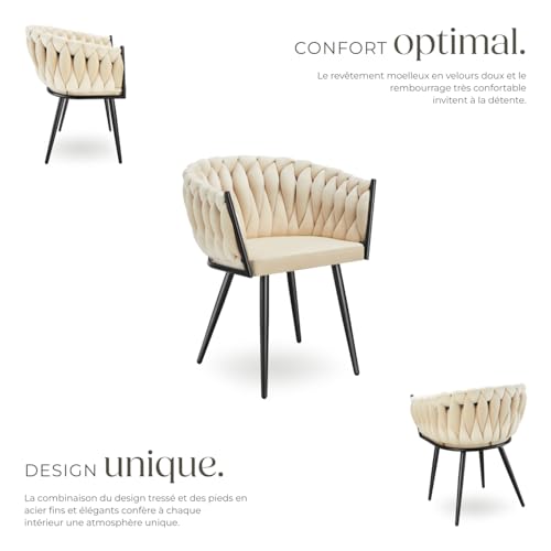 Lot de chaises de salle à manger rembourrée avec revêtement en velours et design noué sable - vue 5