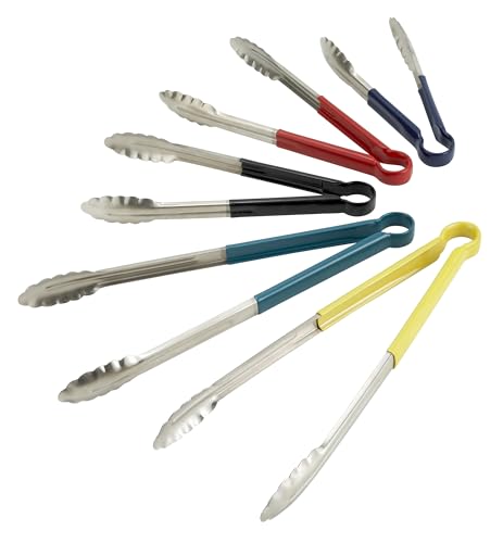 Winco 12" Stainless Steel Serving Tongs with Plastic Handle, Red - Image 2