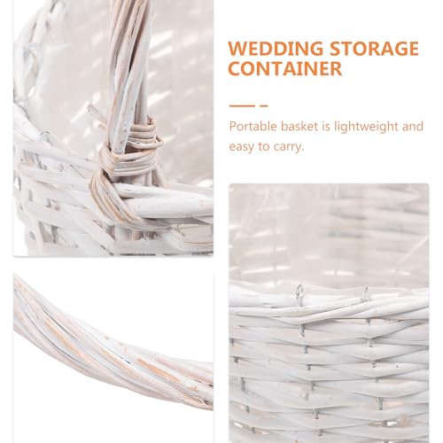 MOBUTOFU Woven White Flower Basket Portable Bride Flower Girl Basket Photography Prop Handheld Wedding Ceremony Supply