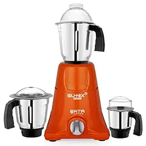 Su-mix EPNEX 600-Watts Mixer Grinder with 3 Steel Jars (1 Wet Jar, 1 Dry Jar and 1 Chutney Jar) (Orange)