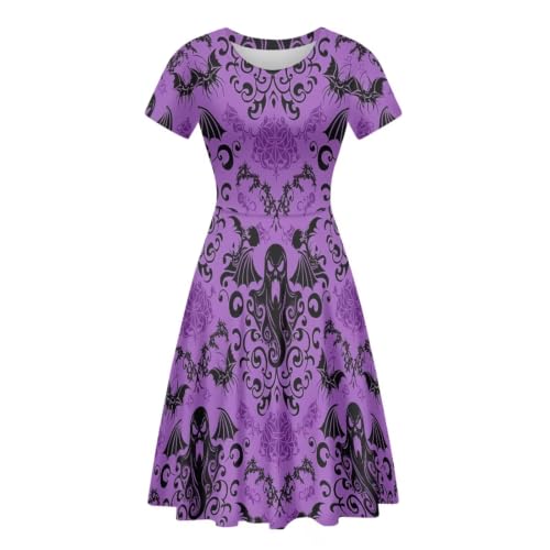 Image of POLERO Women Puffy Swing Elegant Party Midi Dresses Short Sleeve Round Neck A-Line Dress