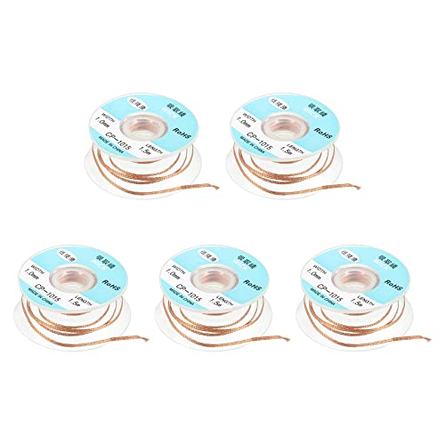 Image of MECCANIXITY Solder Wick Braid No-Clean Desoldering Wick Braid 0.04 Inch Width 4.92 Feet Length for Remove the Solder Electrical Components 5 Pack