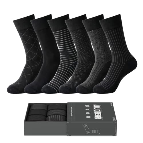 JOJOBEAR Men's Dress Socks, 6-Pair Bamboo Crew Socks, Size 10-13
