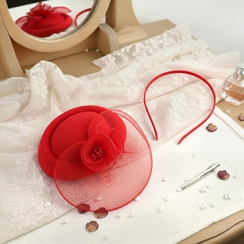 Image of DRESHOW Fascinators Hat Feather Headband Women's Fascinators Tea Party Headwear with Clip Flower Head Band for Girls & Women