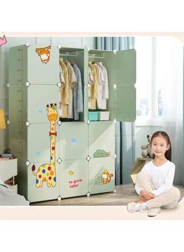 Image of YASONIC Plastic Wardrobe for Kids Clothes - Easy to Use Anti-Skid & Non-Slip Effective Professional, Plastic Cupboard for Kids, Foldable Almirah, Collapsible Wardrobe (Green L4, 12 Door)