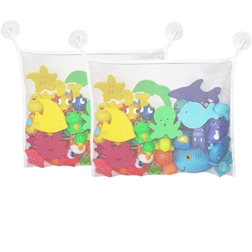 Bath Toy Storage, 2 Pcs Bath Toy Net, Bath Toy Organizer Bathroom Storage Net, With four Suction Cups For Baby, Keep Kids Bathtub Toys Dry & Bacteria Free (White),bath storage,bath toy holder