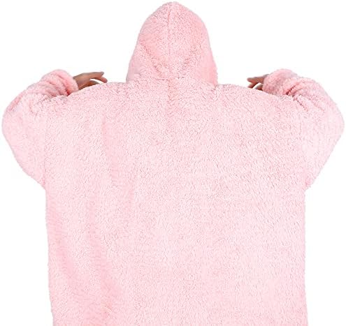 Lushforest Oversized Blanket Hoodie, Wearable Hooded Blanket, Soft Sherpa Fleece Snuggle Blanket Hoodie Adult, Warm Throw Blanket Sweatshirt Robe for Women Men Teens Pink