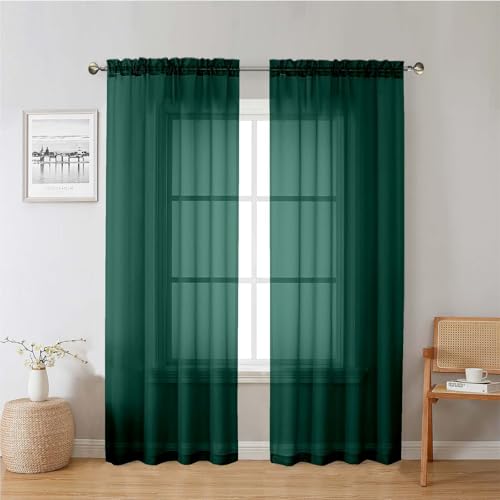 Lecloud Hunter Green Sheer Curtains 78 Inches Long 2 Panels, Airy Voile Solid Curtains, Gauzy Stylish Aesthetic Windows Decor Drapes with Rod Pocket for Bedroom Living Room, Each 42" W x 78" L by Lecloud - Used condition - US$10.22