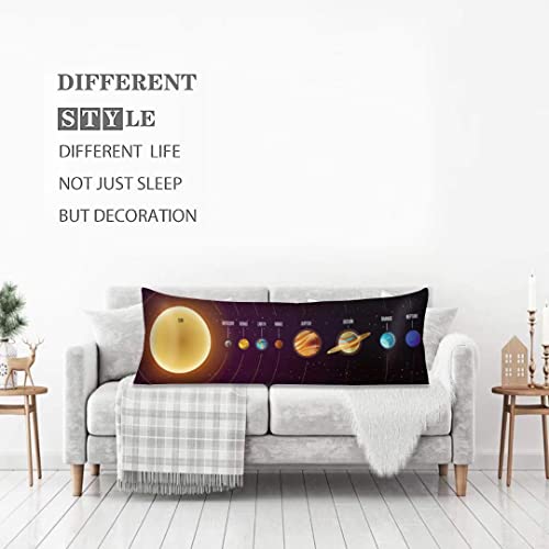 Solar System Body Pillow Cover Outer Space Universe Galaxy Planet Long Pillow Case Protector With Zipper Decorative Rectangle Soft Large Pillow Cases Covers For Bedding,Couch,Sofa,Home Gift 20"X54" #TOP1
