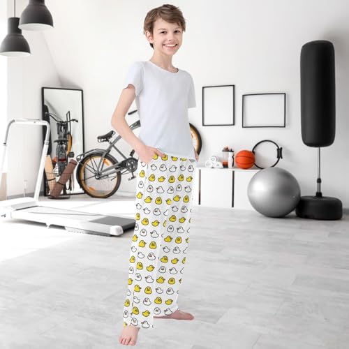 Boy's Lounge Pants Yellow Duck Rubber Duck White Kids Jogger Pants Elastic Waist Long Bottoms with Pockets 6-14 Y 6