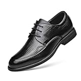 YAGEMING Zapatos de Vestir para Hombre Zapatos Derby de Cuero con Punta Estrecha para jóvenes Zapatos de Traje Formales con Cordones Antideslizantes para reuniones de Trabajo y Bodas,42,Black