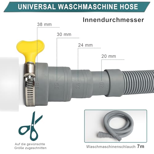 SDLDEER Ablaufschlauch Waschmaschine, 7m Verlängerung, Universeller Abwasserschlauch, inkl. Halterung, Schlauchverbinder und Schlauchschelle
