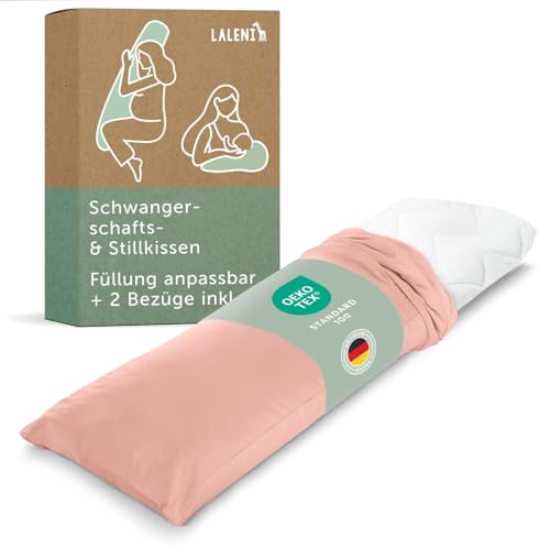 Laleni Almohada de Embarazo 40x145 cm + 2 Fundas, Cojín de Lactancia Oeko-Tex, Almohada Lateral de Cuerpo para Dormir, Cojín de Posicionamiento + 2 Fundas en Gris