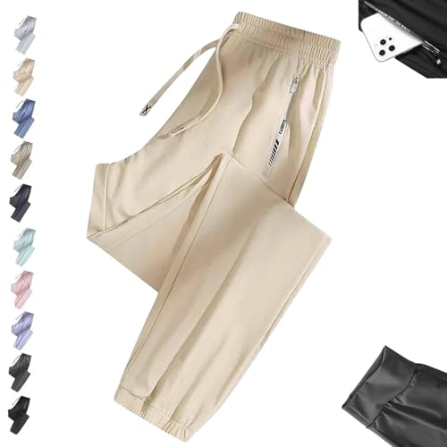 Nallywear Stretch Pants, Cooling Ultra Soft Perfect Drape Casual Pants, Pull on Ice Silk Comfort Everyday for Women Men(Apricot,Medium_Jogger)