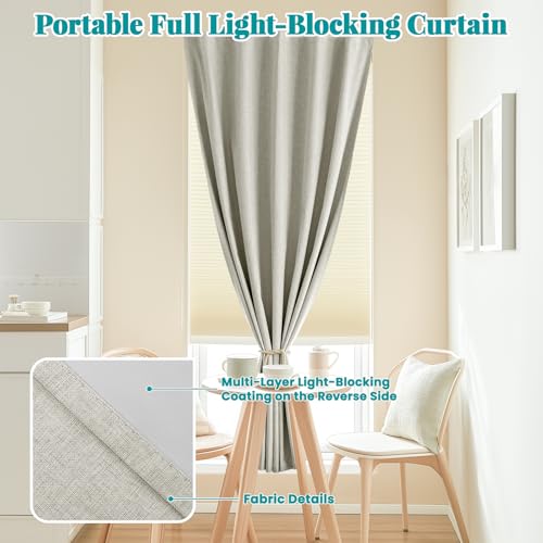 Image of 100% Blackout Self Adhesive Portable Curtains for Bedroom Easy to Install Window Thermal Lnsulated Kitchen Room Darkening Small Window Curtains, W35 x L80 inch, 1 Panel, Light Beige