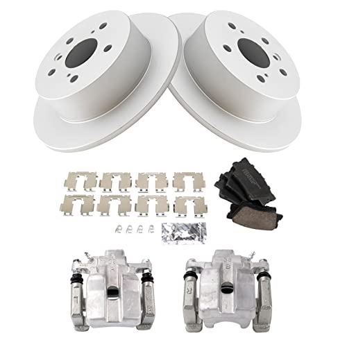 Image of TRQ Rear Brake Pad and Rotor Set Ceramic Solid Rotors Calipers | For 2013-2015 Toyota Avalon 2012-2017 Camry