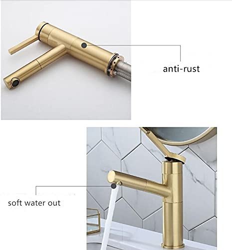 Robinet de lavabo de salle de bain en or brossé luxe monté - 4