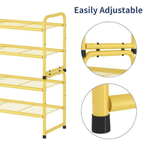 Image of 2 Pack Shoe Rack, 2-Tier Metal Stackable Shoe Shelf Storage Organizer, Heavy Duty Wire Shoe Stand for Entryway, Closet, Hallway, Holds 50 LBS, Gold