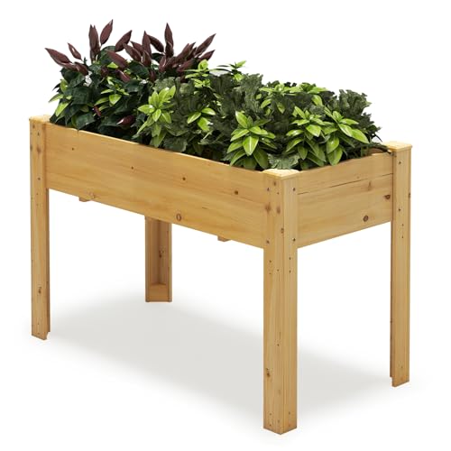 COSTWAY Jardinière Surélevé en Bois avec Trou de Drainage, Lit de Jardin avec Pieds, Bac de Culture pour Plantes Fleurs Végétaux, pour Patio Terrasse Jardin, 120 x 60 x 82 cm (Naturel)