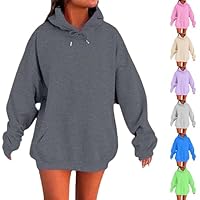 Sweats à Capuche Femme 2025 Super Soft Touch Automne Hiver Chic Élégant Coton Couleur Pure Manches Longues Oversize Grande Taille Loungewear pour Femmes Hoodie avec Poche Pull Femme Blanc col Rond