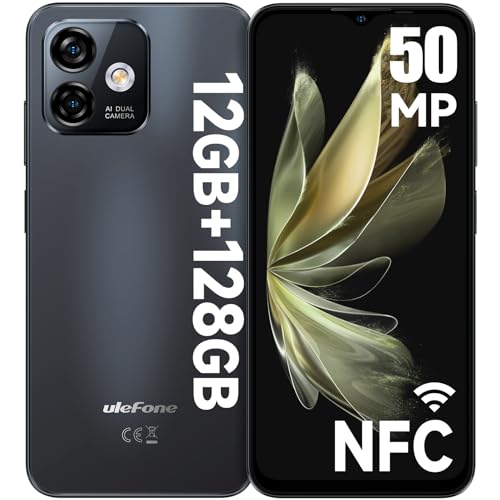 Ulefone Note 16 Pro Handy 12GB+128GB/256GB erweiterbar 50MP Kamera Octa Core Android 13 Smartphone Ohne Vertrag 6,52' Display 4400mAh 4G Dual SIM Handys Mobile Fingerabdruck Face ID GPS OTG - Schwarz