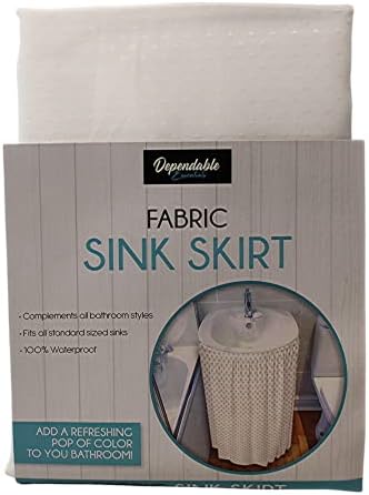 Diamond Stitch Fabric Bathroom Sink Skirt Utility Sink Waterproof Fits Standard Size Sinks Adds Bathroom Storage (White) Large