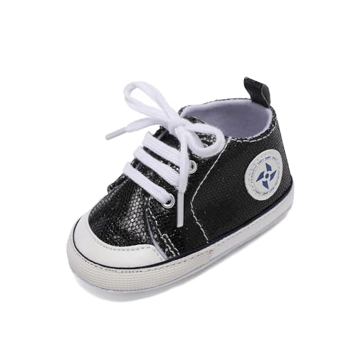 Image of Newborn Baby Girls Boys Canvas Shoes Infant Soft Sole Slip On First Walkers Sneaker Toddler Flat Loafers High Top Crib Denim Unisex Moccasins Shoe