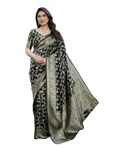 Image of Yashika Women's Trendy Pure Banarasi Kanjivaram Saree with Blouse Material