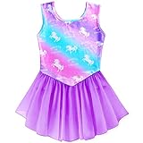 Sylfairy Gymnastics Leotards for Girls, Kids Wrap Skirted Ballet Leotards Rainbow Unicorn Athletic...