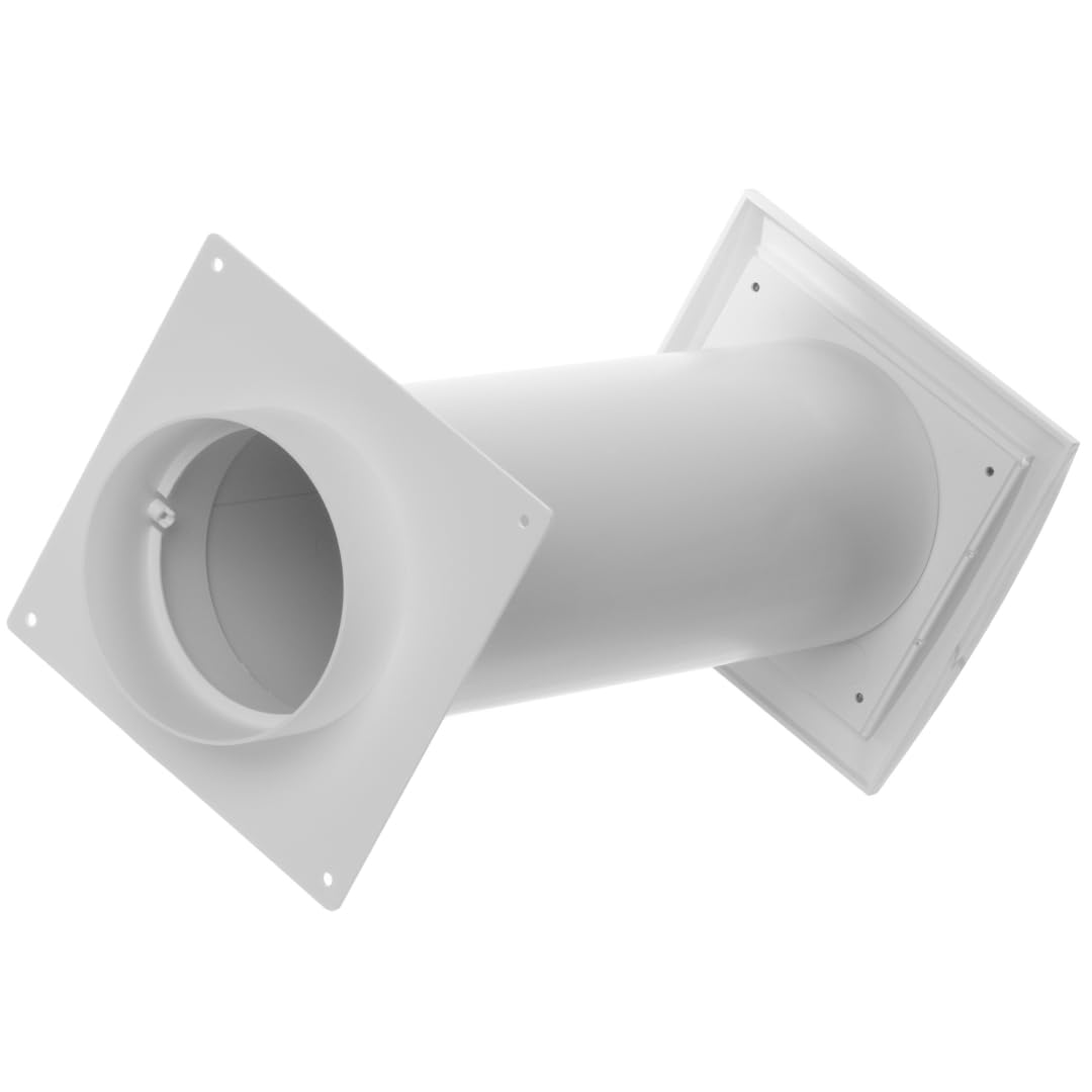Ø 125mm Kit de Ventilación Mural - Tubo Telescópico de Plástico - Rejilla de Ventilación con Persianas Automáticas y Mosquitera