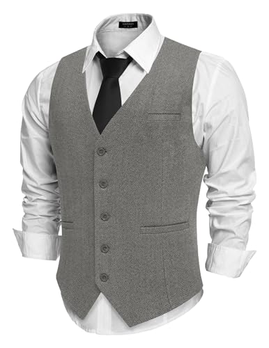 COOFANDY Men's Herringbone Tweed Suit Vests Slim Fit Waistcoat Casual Business Dress Vest