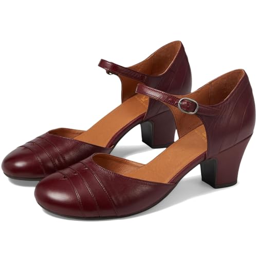 MOOMMO Women Burgundy Chunky Low Heel Mary Jane Shoes Pumps