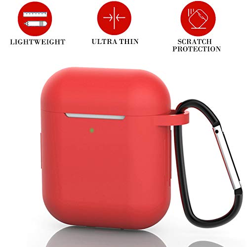 NeotrixQI Funda AirPods Compatible con Airpods 2 & 1, Protector Completo Funda de Silicona Airpod Case [Front LED Visible] con Mosquetón, Soporta Carga inalámbrica (Rojo)