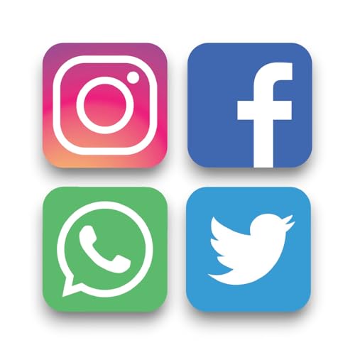 Confezione da 4 adesivi piccoli per Instagram, Facebook, Twitter, WhatsApp, 8 cm x 8 cm, adesivi autoadesivi per furgoni e uffici