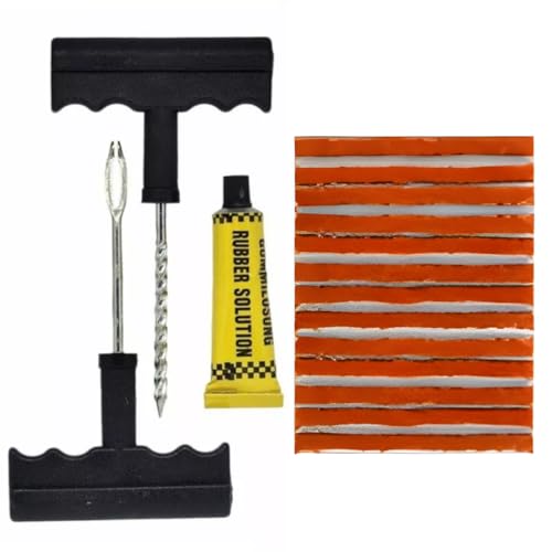 Kit Profissional de Reparo de Pneus Premium 17 Peças com Cola e 14 Remendos Macarrão Selantes para Conserto de Carro e Moto