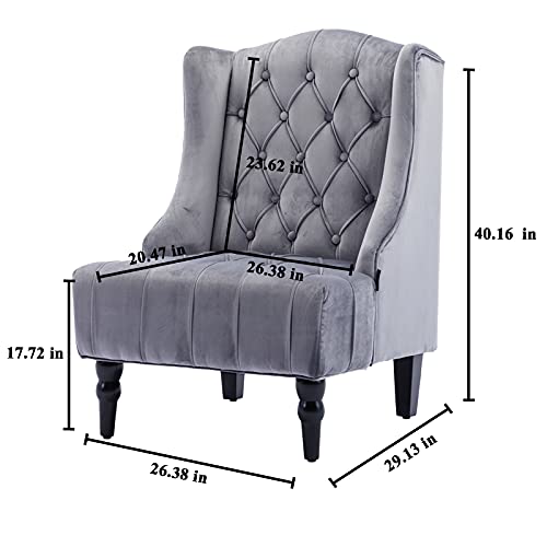 Artechworks Button-Tufted High-Back Club Chair, Living Room Accent Chair With Wooden Legs, Mid-Century Modern Armless Chair, Grey,Home Office #TOP4