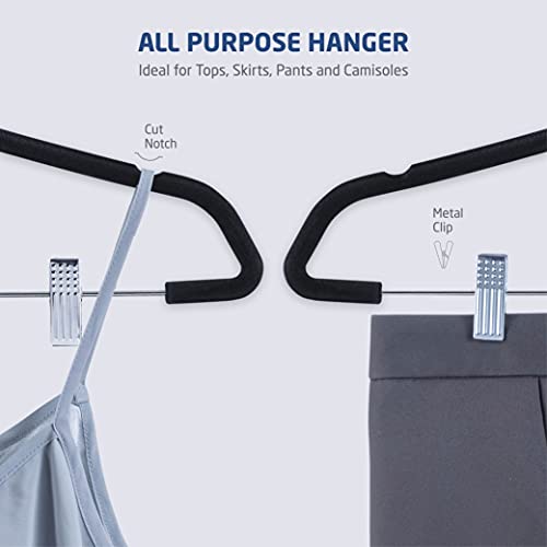 Zober Velvet Hangers With Clips - Pack Of 20 Metal Clip Hangers For Pants - Notched Black Velvet Skirt Hangers For Pants, Skirts, Suits, Dresses & Shirts W/ 360 Degree Hook - Non Slip Felt Hangers #TOP3