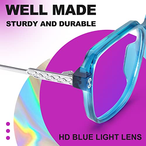 VISOONE Oversized Blue Light Blocking Glasses with Chic Square TR90 Frame and Metal Temple for Women Men REMY - Thumbnail 5