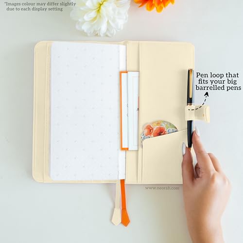 Image of NEORAH-PETITE Notebook SLEEVE with SNAP Button + Dotgrid JOURNAL|Faux Leather Sleeve + Penloop|2Front 1Back compartment|4 Card Slots|2 BookMarks|Gift Box- Fits any PETITE Softcover Notebook- AFTERGLOW