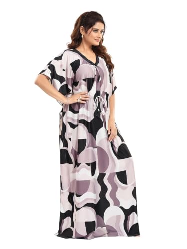 Image of Women's- Kaftan /Nighty /Maxi /Gown /Nightdress /Nightwear Serena Fabric- V-Neck Floral Print