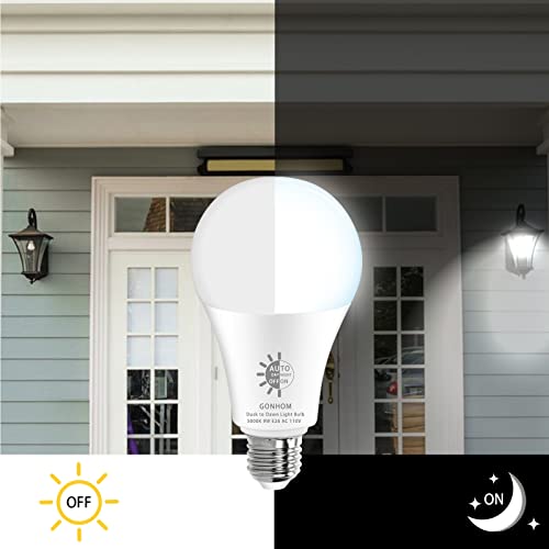 Gonhom 2 Pack Dusk To Dawn Light Bulbs Outdoor, 5000K-Daylight, 720Lm, 9W(60W Equivalent) A19 E26 Automatic On/Off Led Light Bulbs, Dusk To Dawn Led Outdoor Lighting For Porch Garage Patio #TOP1