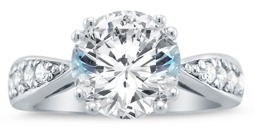 Solid 14k White OR Yellow Gold Round Brilliant Cut Solitaire with Round Side Stones CZ Cubic Zirconia Engagement Ring 2.0ct.2